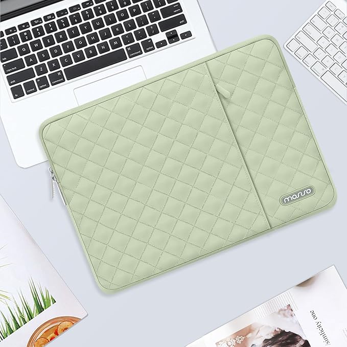 MOSISO Laptop Case 16 inch, 15-15.6 inch Laptop Sleeve Compatible with MacBook Pro 16, HP Dell Acer ASUS Lenovo Notebook, Square Quilted Vertical Computer Bag with Pocket&Small Case, Sage Green