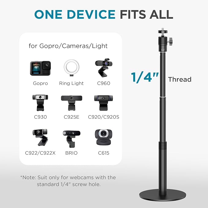 InnoGear Webcam Stand, 31" Telescopic Webcam Mount Vlogging Stick with Phone Holder Web Cam Stand for Logitech Webcam C922 C930e C920S C920 C615 C960 C920x BRIO 4K NexiGo N60, Phones, Cameras - Image 6