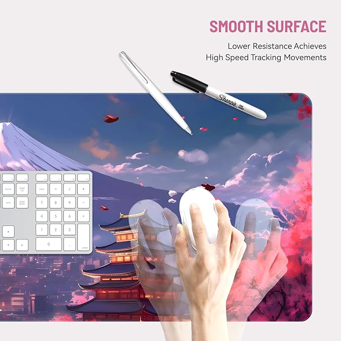 Mouse Pad Desk Mat Gaming Large Keyboard Cute Office Desktop Computer Laptop Blossom XXL Long Giant Big Kawaii Anime Aesthetic Girly Pretty Design Women Girl Oversized Wide 30x12'' Mousepad