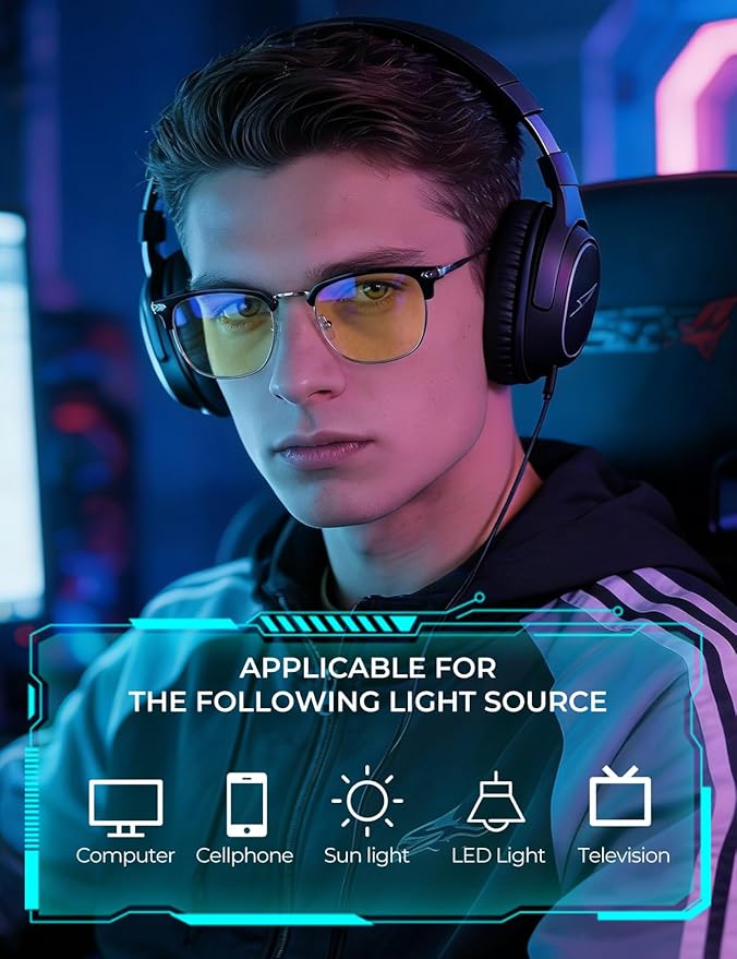 ZanyLen Blue Blocker Glasses for Men Metal Browline Computer Gaming Glasses Filter Blue Ray