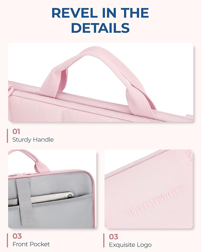 BAGSMART Laptop Case with Handle, Puffy Laptop Sleeve Bag for Women, MacBook Case for Dell, HP, Lenovo, MacBook Air/Pro, 13-14 inch, Pink