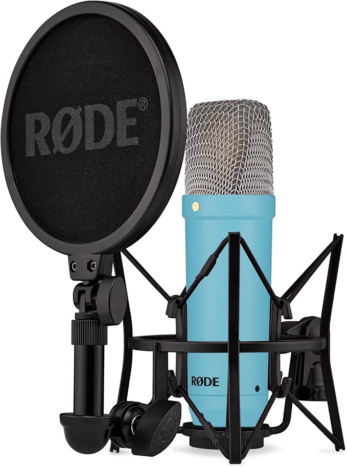 RØDE NT1 Signature Series Large-Diaphragm Condenser Microphone with Shock Mount, Pop Filter and XLR Cable for Music Production, Vocal Recording, Streaming and Podcasting (Blue, NOT USB Microphone)