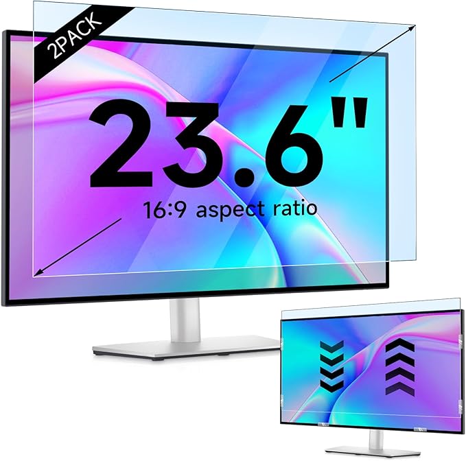 IPROKKO 2 Pack 23.6 inch Anti-Blue Light Monitor Screen Protector for 16:9 Widescreen, Removable Anti Glare Blue Light Blocking Screen Filter, Anti-UV Eye Protection PC Computer Film [Washable Wipes Clean]