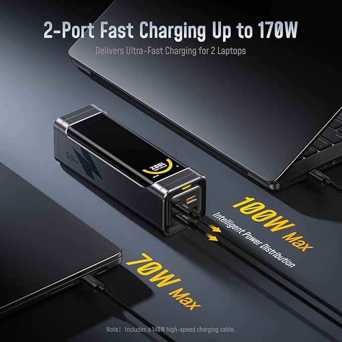 AOHI 170W Laptop Power Bank 25200mAh Portable Fast Charger (90.72wh), Airline-Compliant, 100W PD 3.0 Large Battery Pack The Black Warrior for MacBook, iPad,iPhone 17 Pro Max,Galaxy,Steam Deck, Grey
