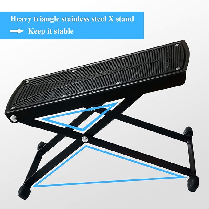 Guitar Foot Rest Stool Height Adjustable Footstool Excellent Stability with Rubber End Caps and Non-Slip Rubber Pad for Classical Guitar