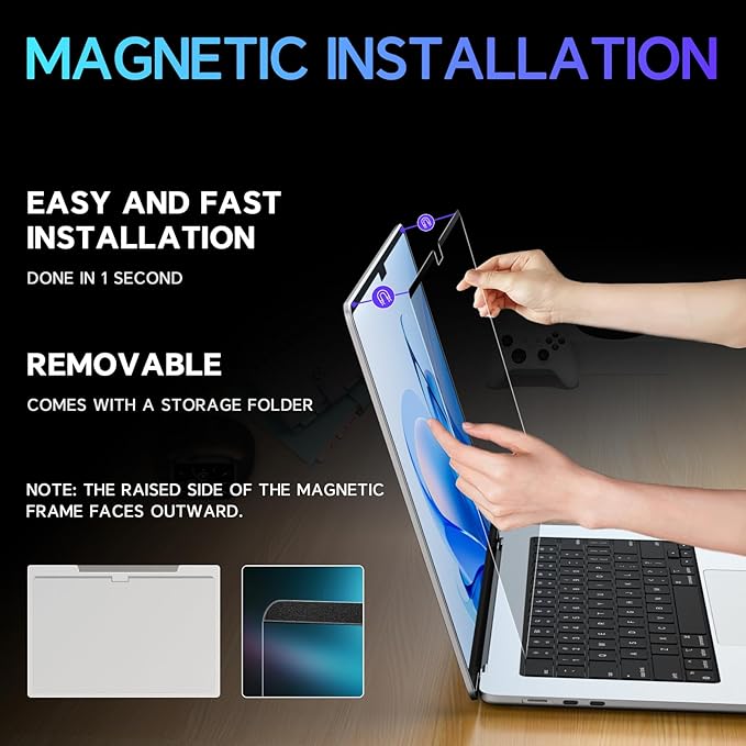 Magnetic Macbook Pro 14 Inch Privacy Screen(2021-2025, M1, M2, M3, M4, M5), Removable Anti Glare Blue Light Macbook Pro Screen Protector, 360° Anti Spy and Easy Install Shield
