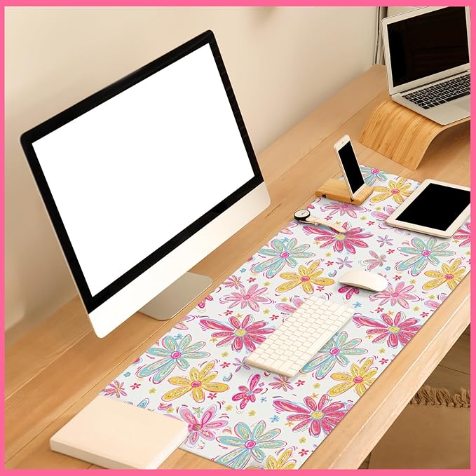 Remerry Colorful Floral Large Mouse Pad Pink Floral Desk Mat for Desktop Women Girls Flowers Waterproof Desk Pad PC Computer Laptop Protector Gaming Mouse Pads for School Office Home 31.5" x 15.7"