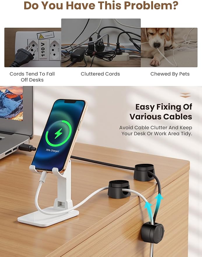Kanemc Cable Clips Cord Holder for Desk, 360?? Spin Magnetic Wire Organizer Self Adhesive Cord Management for Office Desks Cars Home Kitchen Electronic Accessory (Black, 9 PCS) - Image 4
