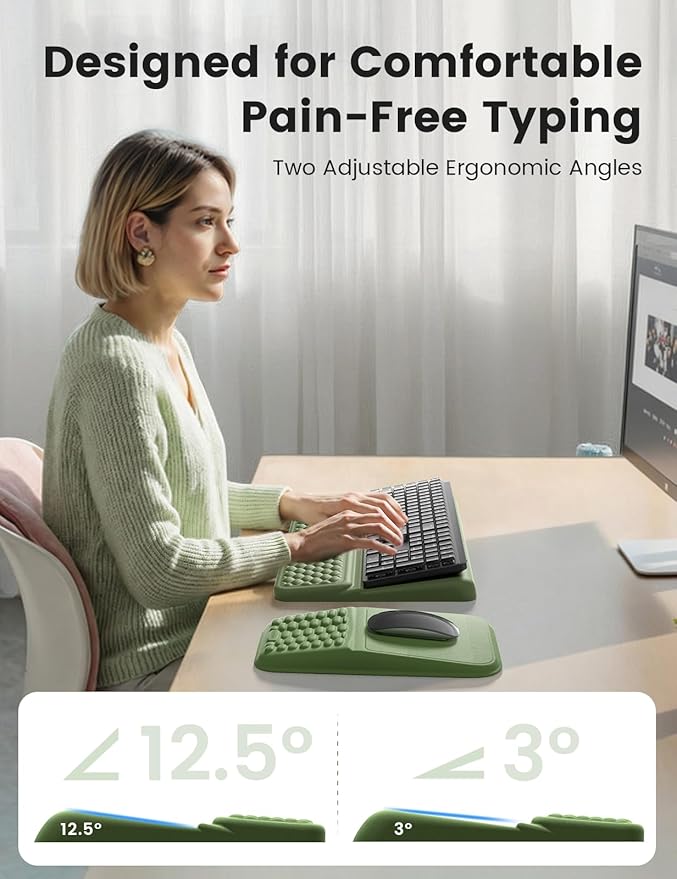 Vaydeer Keyboard Stand and Mouse Pad Set with Wrist Rest, Soft Memory Foam Wrist Support, Ergonomic Wrist Cushion for Desk, Relieves Carpal Tunnel Pain, Palm Hand Typing for Office, Gaming, Green