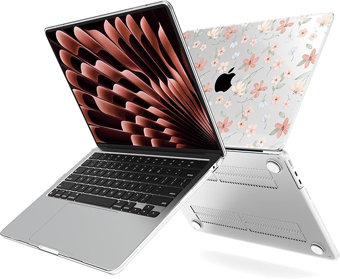 G JGOO Compatible with MacBook Air 13 inch Case 2026 2025-2022 M5 A3449 M4 A3240 M3 A3113 M2 A2681, Clear Hard Shell for MacBook Air 13.6 inch Case +Keyboard Cover+Screen Protector, Pink Floret
