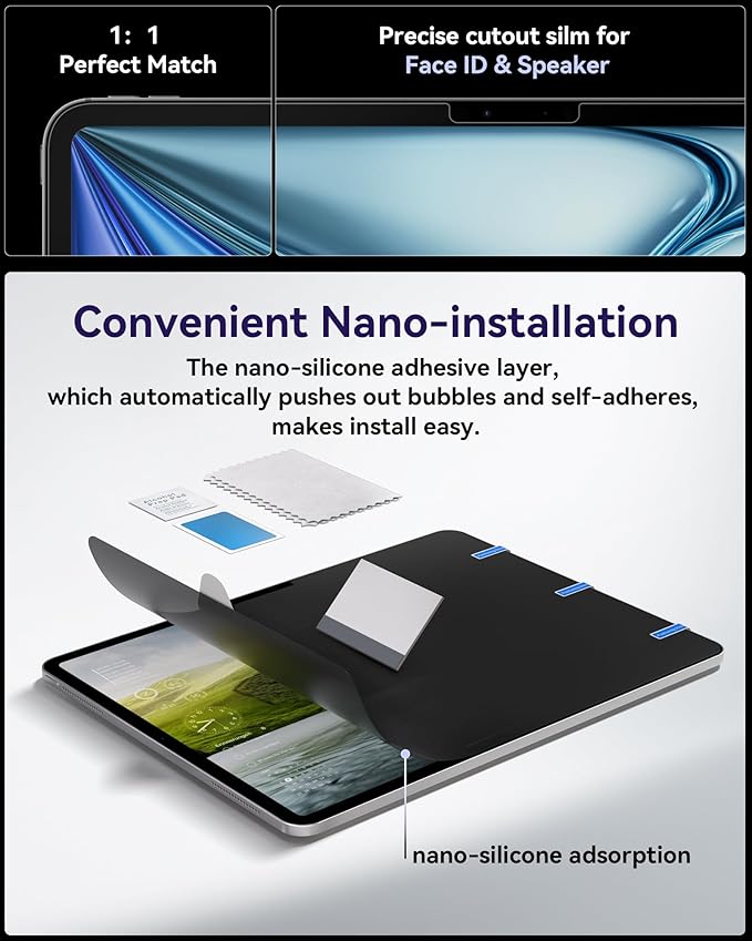 IPROKKO 360° Privacy Matte Screen Protector for iPad Air 13 inch M4/M3/M2 (2026/2025/2024 8th/7th/6th Generation),4 Way Anti Spy Glare Blue Light 13in Tablet Easy Install Screen Protector Filter [Compatible with Apple Pencil & Face ID, Case Friendly]