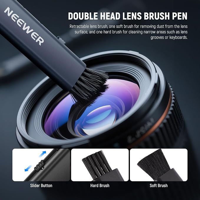 NEEWER 16 in 1 Camera Lens Cleaning Kit, 1x Brush + 1x Air Blower + 1x Cleaning Swab for 24mm Full Frame Sensor + 1x Cleaner Spray + 2X Cloth + 10x Wet Lens Wipe, HM-44 - Image 3