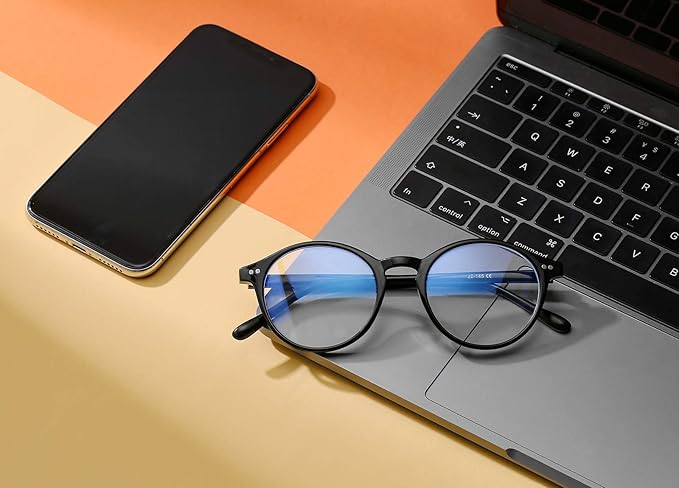 HJSTES Vintage Blue Light Glasses for Women Men Round Bluelight Blocking Glasses Thick TR90 Frame Eyeglasses