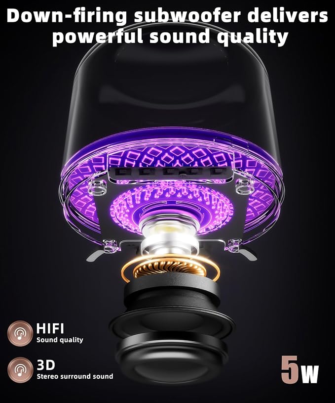 Bluetooth Speaker with HD Sound and Lights, Portable Wireless, Long-Lasting Battery Life, TWS Pairing, for Home/Party/Outdoor/Travel/Beach, Stocking Stuffers, Gifts for Adults (Black - 2)