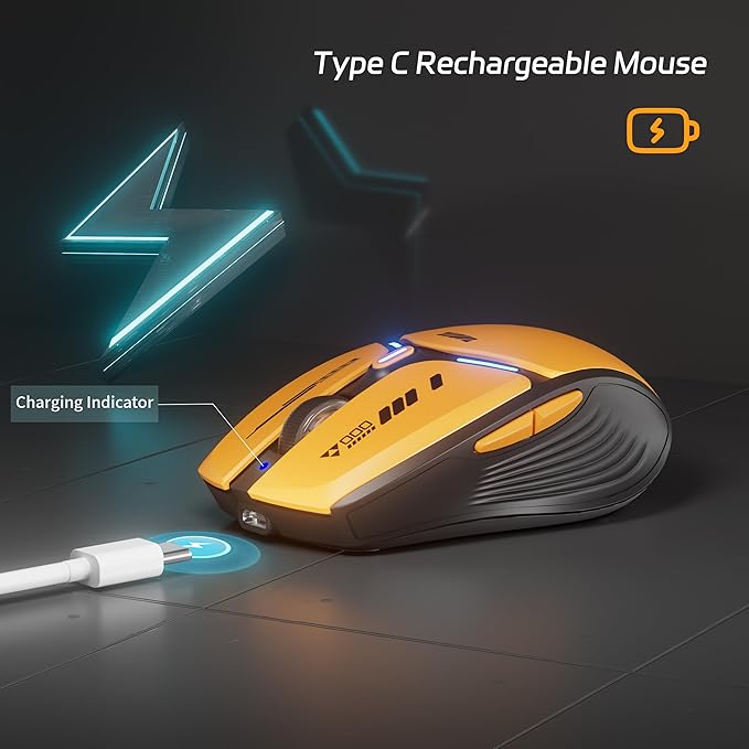 Uciefy V19 Wireless Mouse, 2.4GHz Rechargeable Mouse LED with Battery Indicator, Magnetic Computer Mice with USB Receiver & Type-C Adapter for Laptop/PC/Mac/Chromebook-Orange