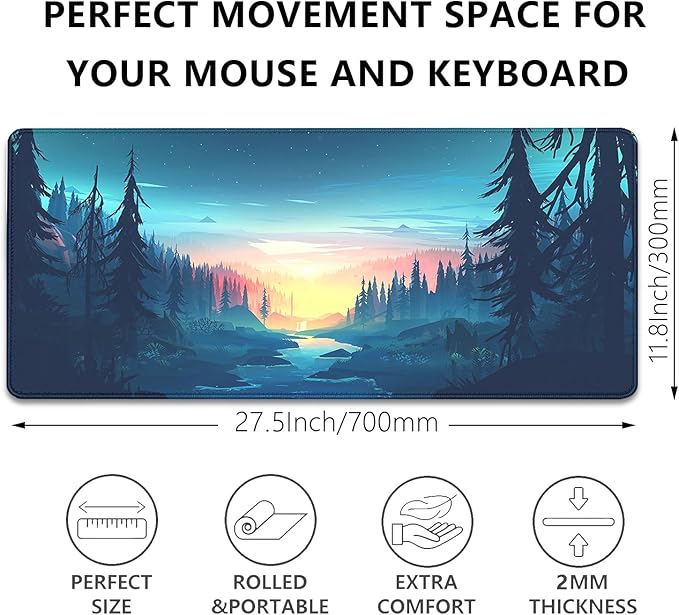 Sunset Wallpaper Desktop Mouse Pad Large,Mountain Desk Pad,Nature Desk Mat for Desktop,Keyboard and Mouse Mat,Gaming Mousepad for Office Home Work (27.5x11.8 in)