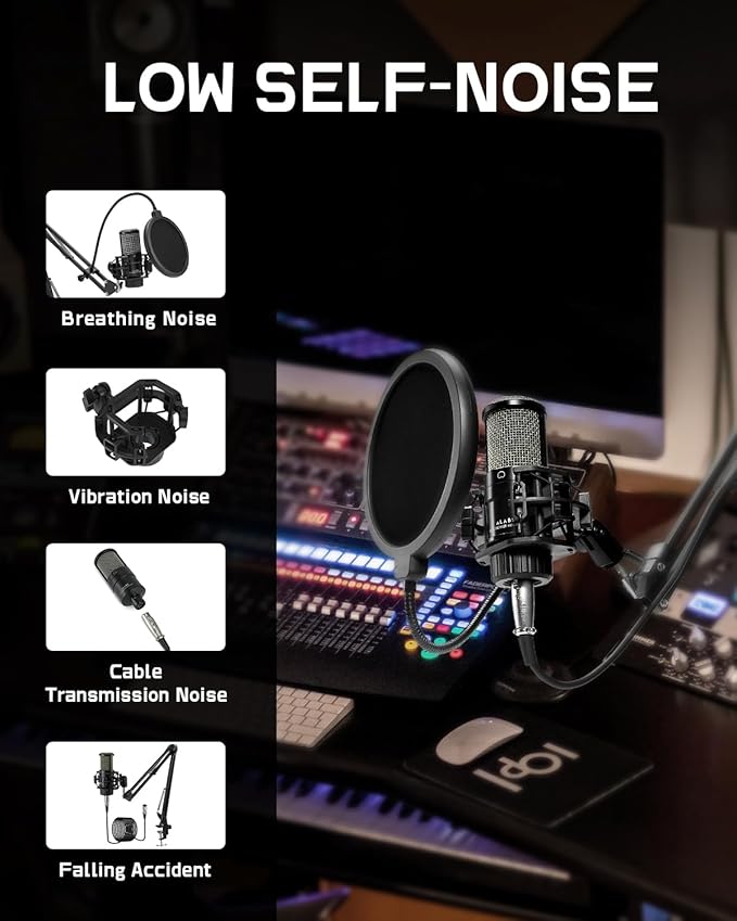 ALABS XLR Condenser Microphone, Professional Cardioid Recording Microphone Kit with 25mm Diaphragm for Streaming, Podcasting, Singing, Vocal, Studio Mic with Boom Arm, Pop Filter (AC22)