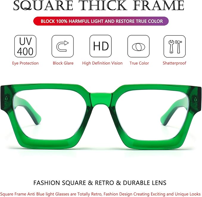 AIEYEZO Square Thick Frame Glasses for Women Men Fashion Blue Light Glasses Trendy Chic Computer Eyeglasses