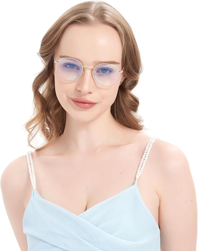 Round Blue Light Blocking Glasses for Men Women, Circle Metal Wire Rimmed Frame Glasses Anti Glare & UV RF5002