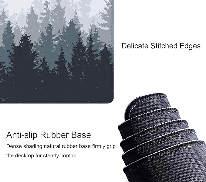 Gaming Mouse Pad - Large Fog Misty Forest Desk Mat, 31.5 x 11.8 - Extended Keyboard Mousepad with Non-Slip Base and Stitched Edge