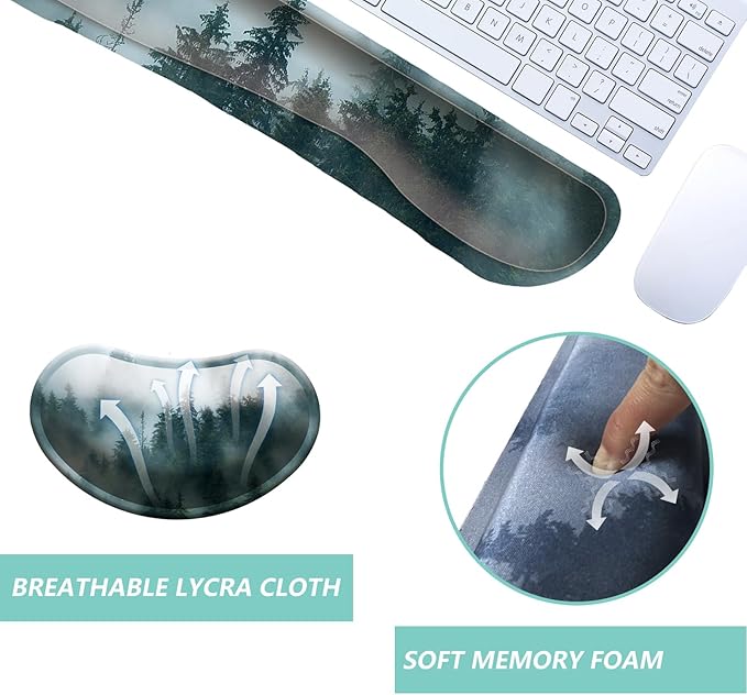 Keyboard Wrist Rest Mouse Wrist Support Set, Memory Foam Wrist Rest Pad for Computer Laptop Keyboard Mouse, Ergonomic Wrist Cushion Support for Typing Pain Relief, Gaming Home Office, Forest