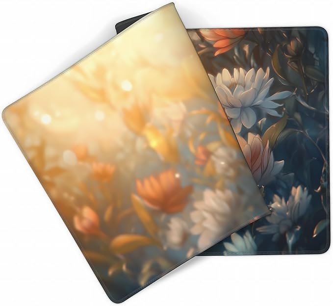Floral Aesthetic Dahlia Gaming Mouse Pad, Orange White Dreamy Desk Mat with Anti-Slip Base & Stitched Edges, Computer Keyboard & Laptop Pad, 35.4" x 15.7" in in Workstation Accessories