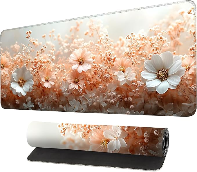 Mouse Pad, Large Anti-Slip with Stitched Edges Desk Mat Desktop Laptop Computer Desk Keyboard Mat,Table Protector Blotter Mat (Powder, 35.4" x 15.7")