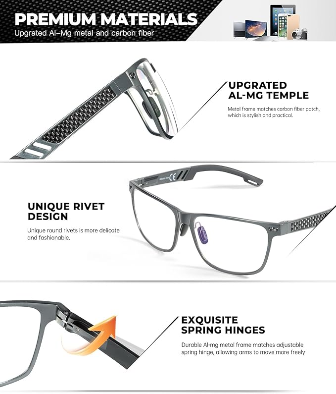 ANYLUV Blue Light Blocking Glasses Men Computer Gaming Glasses Lightweight Al-Mg Metal Anti Eyestrain Eye Protection