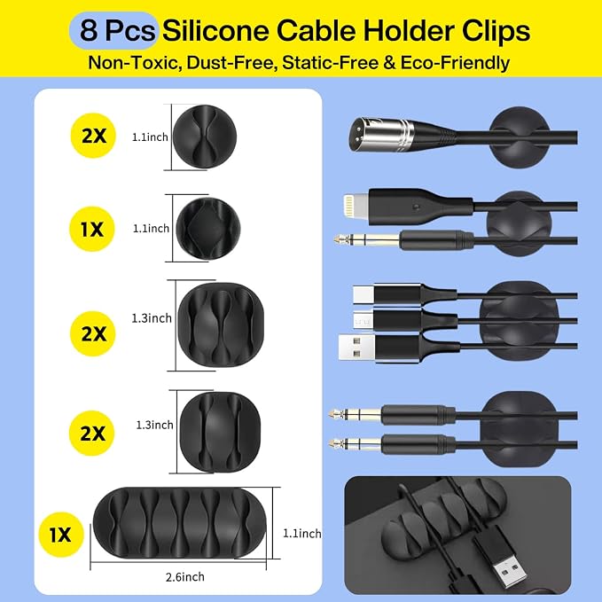[313Pcs] Cable Management Kit, 67 Adhesive Cable Clips, Topavatop Desk Cord Organizer, 22 Reusable Cable Strap, 4 Cable Sleeve Split, 200 Nylon Cable Zip Ties with 20 Mounts for TV Office Home, Black - Image 4