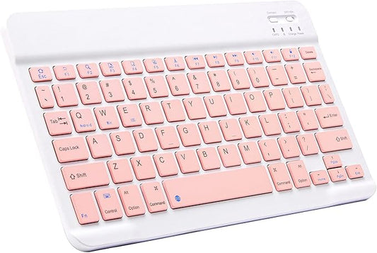 Ultra-Slim Bluetooth Keyboard Portable Mini Wireless Keyboard Rechargeable for Apple iPad iPhone Samsung Tablet Phone Smartphone iPadOS iOS Android (10 inch Pink)