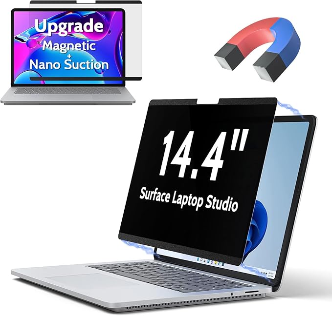 Peslv Magnetic Privacy Screen for Microsoft Surface Laptop Studio 2/1 14.4-Inch, Removable Anti Blue Light Glare Filter, Black Security Private Spy Block Protector