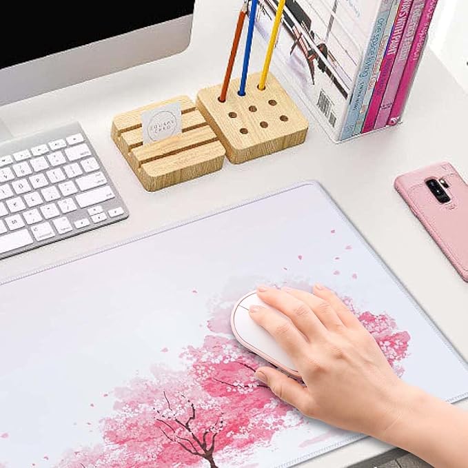 Cherry Blossom Tree Gaming Mouse Pad, Extended Large Mouse Mat Desk Pad, Big Computer Keyboard Desk Pad, Stitched Edges Mousepad, 3mm Thick Long Non-Slip Rubber Base Mice Pad, 31.5 X 11.8 Inch