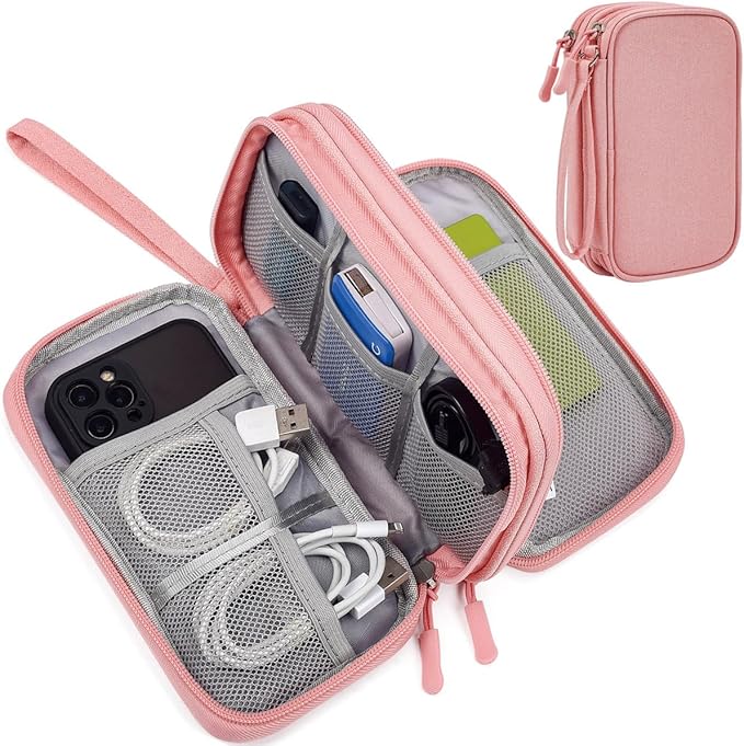 Electronics Accessories Organizer Pouch Bag, Electronic Organizer Travel Case Cable Organizer Electronics Accessories Bag for Cable, Cord, Charger, Power Bank, Earphone (Light Pink, Large)