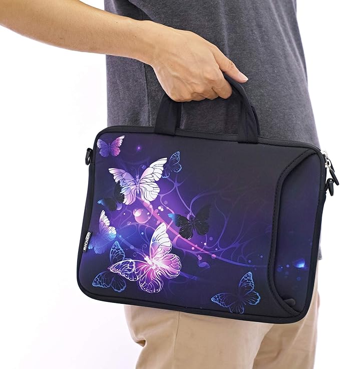 RICHEN 11 11.6 12 12.5 13 inches Laptop/Chromebook/PC Messenger Bag Tablet Travel Case Neoprene Handle Sleeve with Shoulder (11-13.3 inch, Butterflies)