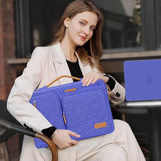 MOSISO 360 Protective Laptop Shoulder Bag,15-15.6 inch Computer Bags Compatible with MacBook Pro 16 inch, HP, Dell, Lenovo, Asus Notebook,Side Open Messenger Bag with 4 Zipper Pockets, Royal Blue