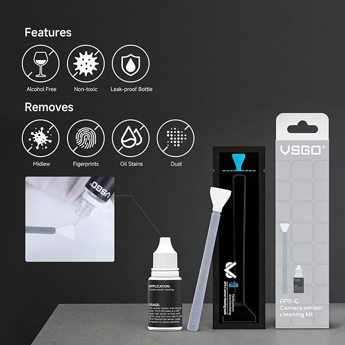 VSGO APS-C Sensor Cleaning Kit, 6pcs Sensor Swabs & 10ml Sensor Cleaner for Nikon Sony Canon DSLR Camera Clean (VS-S02-6) - Image 5