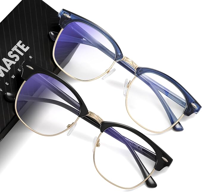 Blue Light Blocking Glasses Vintage Half Frame UV Clear Lens Anti Eyestrain Computer Gaming Glasses for Women Men(P60)