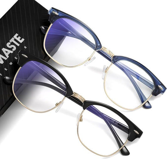 Blue Light Blocking Glasses Vintage Half Frame UV Clear Lens Anti Eyestrain Computer Gaming Glasses for Women Men(P60)