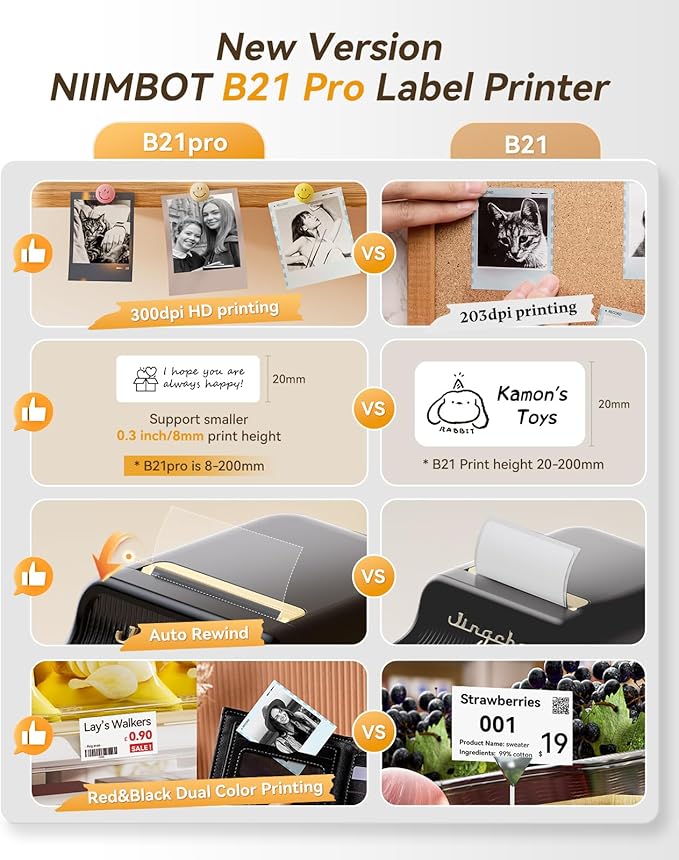 NIIMBOT B21 Pro Label Maker with Tapes, 300DPI HD Label Printer, Sticker Maker for Home Organization, Photo Print, Study Graphics, Scrapbook, Black