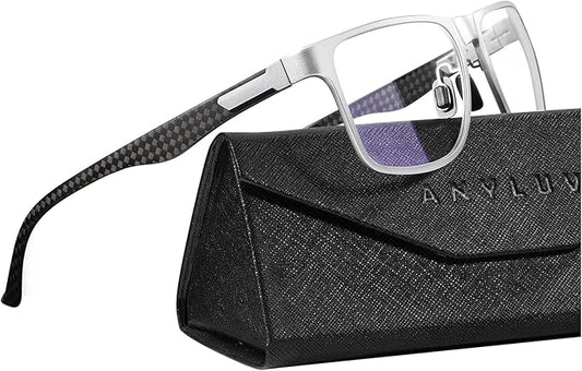 ANYLUV Carbon Fiber Reading Glasses for Men Women, Blue Light Blocking Computer Readers, Anti Glare Spring Hinge