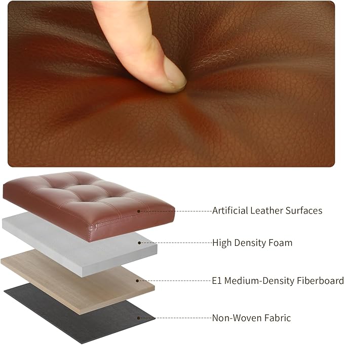 BelugaHelper Storage Ottoman Foot Rest Stool. Folding Ottoman with Storage with Thicker Foam Padded Seat. 330 lbs Footstool Bench for Living Room, Bedroom, Home Office Table, 17x13x13in, Light Brown