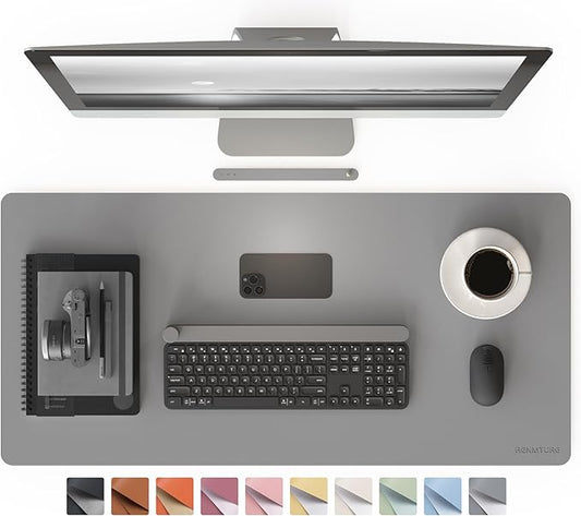 RENMTURE PU Mouse Pad, Faux Leather Large Desk Pad, Home Work Office Accessories, Non-Slip Desk Mat, Waterproof Gaming Pad Desk Blotter (36"x17", Gray)