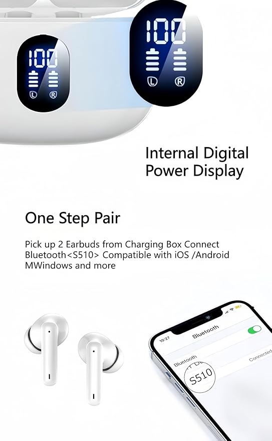 Wireless Earbuds Bluetooth V5.3 2025 Headphones 36H Playback Deep Bass Stereo Ear Buds with LED Power Display Charging Case IPX5 Waterproof Earphones with Mic Headset (Black) (Black)