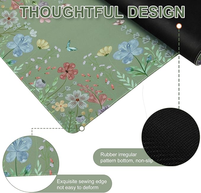 L-SPOUTTO Green Desk Mat for Keyboard and Mouse,XXL Large Mouse Pad Non-Slip Keyboard Pad Waterproof Desktop Mat for Laptop Computer Work Game Home Office-Green Floral