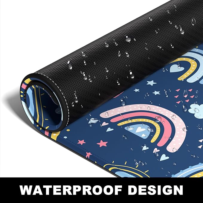 BOSOBO Large Mouse Pad, Desk Pad, XXL XL Extended Gaming Mouse Pad, Desk Mat for Office & Home, Long Keyboard Mat, Huge Mouse Pad, Desktop Full Cover 35.5 x 15.7 Inches, Colorful Rainbow Clouds