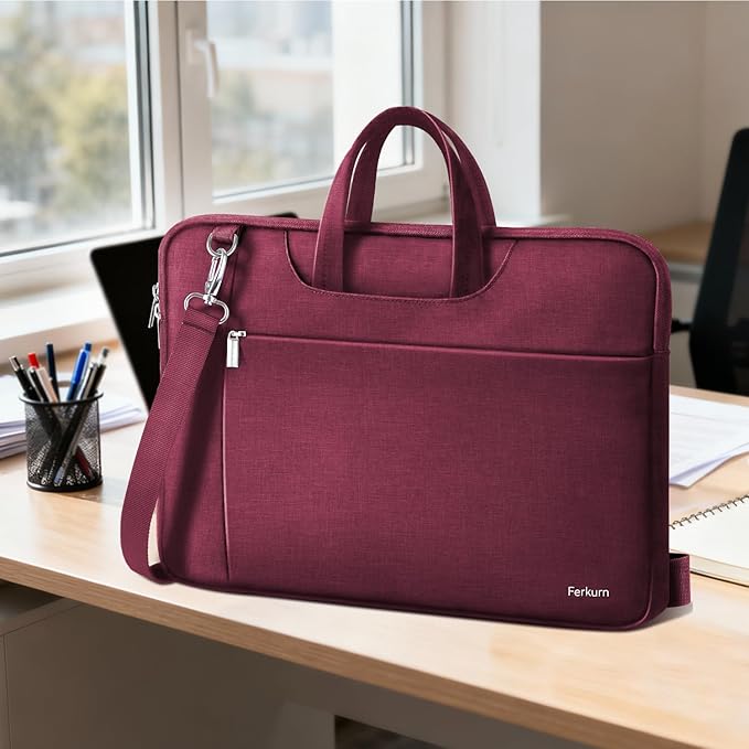 Ferkurn Laptop Case Bag Women Men Computer Sleeve with Shoulder Compatible with HP/Inspiron/Thinkpad/Vivobook/MSI/Surface, 17.3 inch, Red