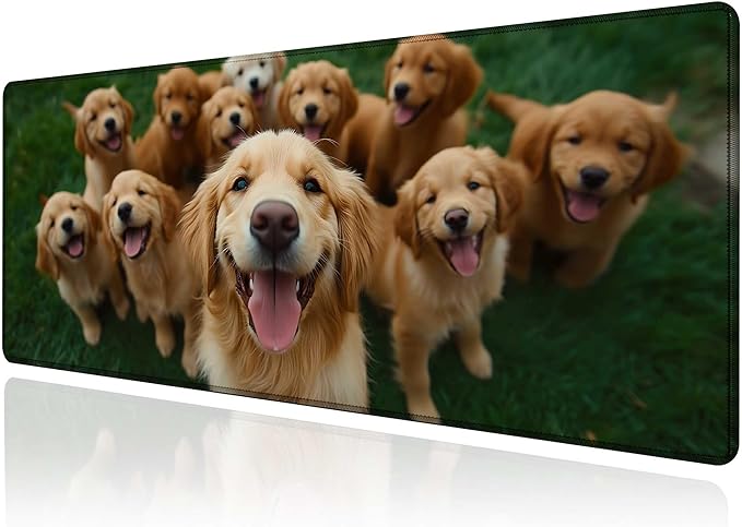 Large Golden Retriever Mouse Pads for Desk, Cute Dog Extended Gaming Mouse Pad with Stitched Edges,Non-Slip Natural Rubber Base,Waterproof Computer Mouse Pad Keyboard Mat