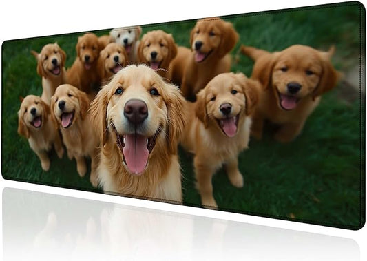 Large Golden Retriever Mouse Pads for Desk, Cute Dog Extended Gaming Mouse Pad with Stitched Edges,Non-Slip Natural Rubber Base,Waterproof Computer Mouse Pad Keyboard Mat