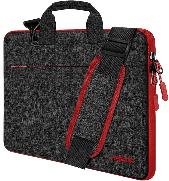 Hseok Laptop Shoulder Bag 15 15.6 16 Inch Briefcase,Compatible MacBook Pro/Neo 16",MacBook Air/Pro 15,XPS 15/16 and most 15.6-16 and Most 15-16 Notebooks,Spill-Resistant Handbag,Black & Red