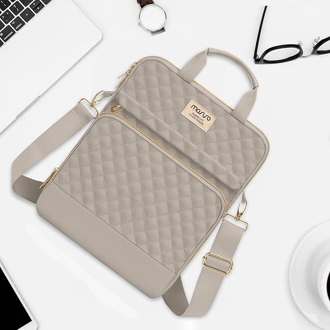 MOSISO 12.9 inch Tablet Sleeve Bag for iPad Pro 13 M4&iPad Air 13 M3 M2,iPad Pro 12.9 M2 M1 6/5,Surface Laptop Go 12.4,Galaxy Tab S8+/S9+ 12.4,Square Quilted Carrying Case with 2 Pockets, Taupe Brown